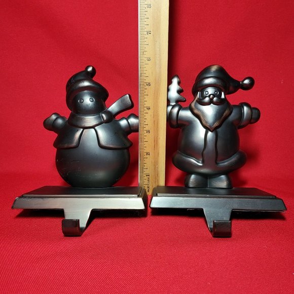 Hanger Santa and Snowman Pewter Black Metal Shelf Sitter Stocking Holder Set of - Picture 6 of 12